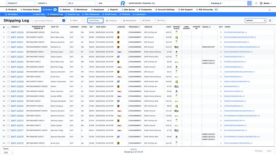 Label log and SCAN forms in Rilk